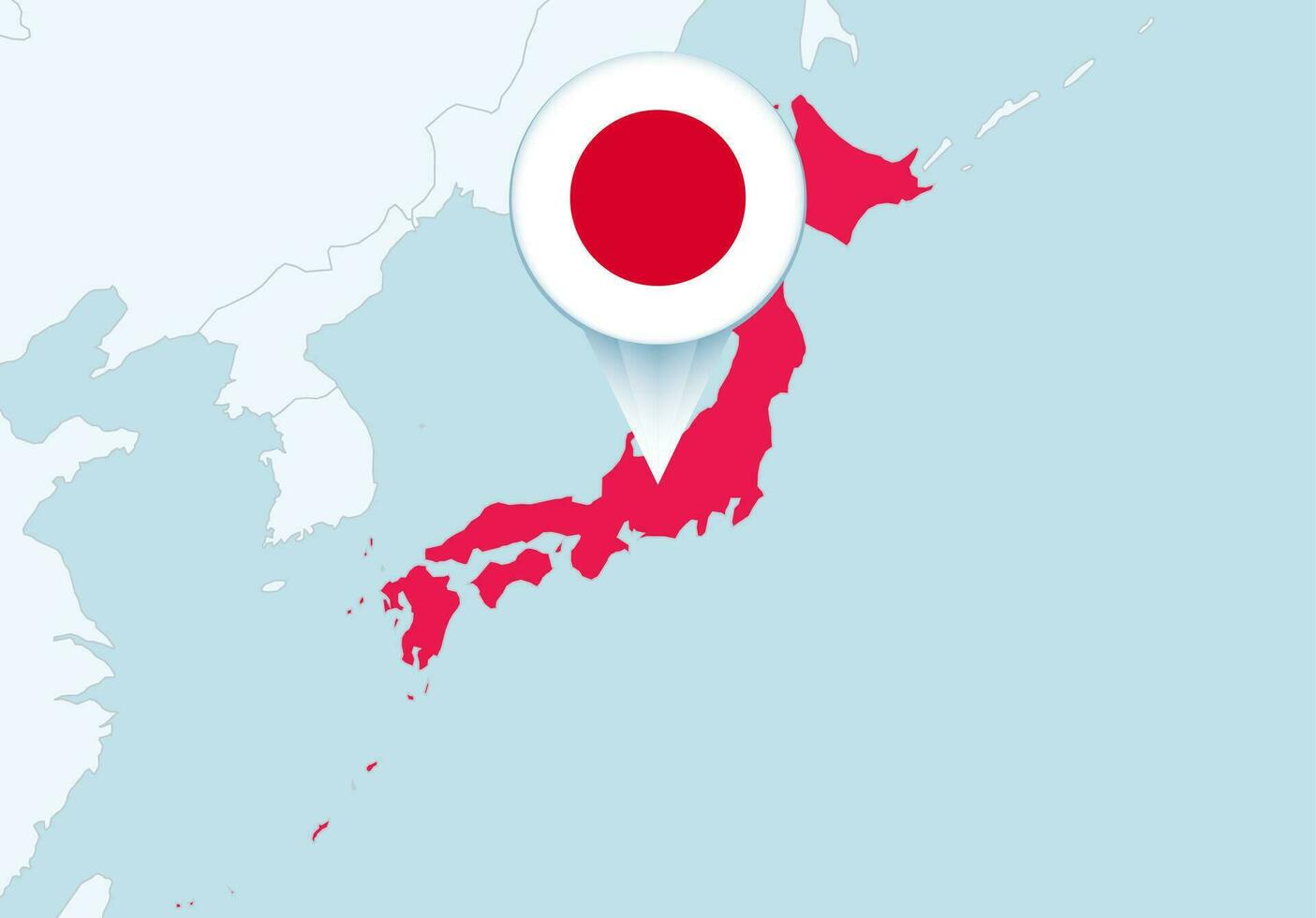 Asie avec choisi Japon carte et Japon drapeau icône. vecteur