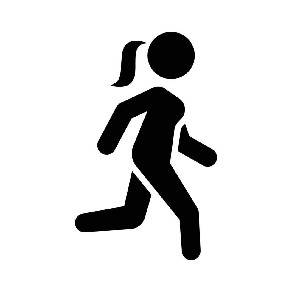 courir icône. Facile solide style. fonctionnement femme, personne, actif, action, coureur, athlète, sprint, rapide, personnes, sport concept. noir silhouette, glyphe symbole. vecteur isolé sur blanc Contexte. svg.