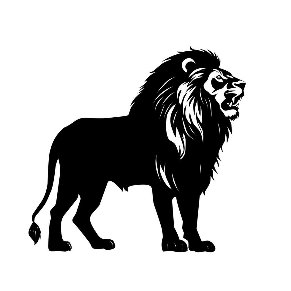 Lion animal illustration conception dans noir sur une blanc Contexte vecteur