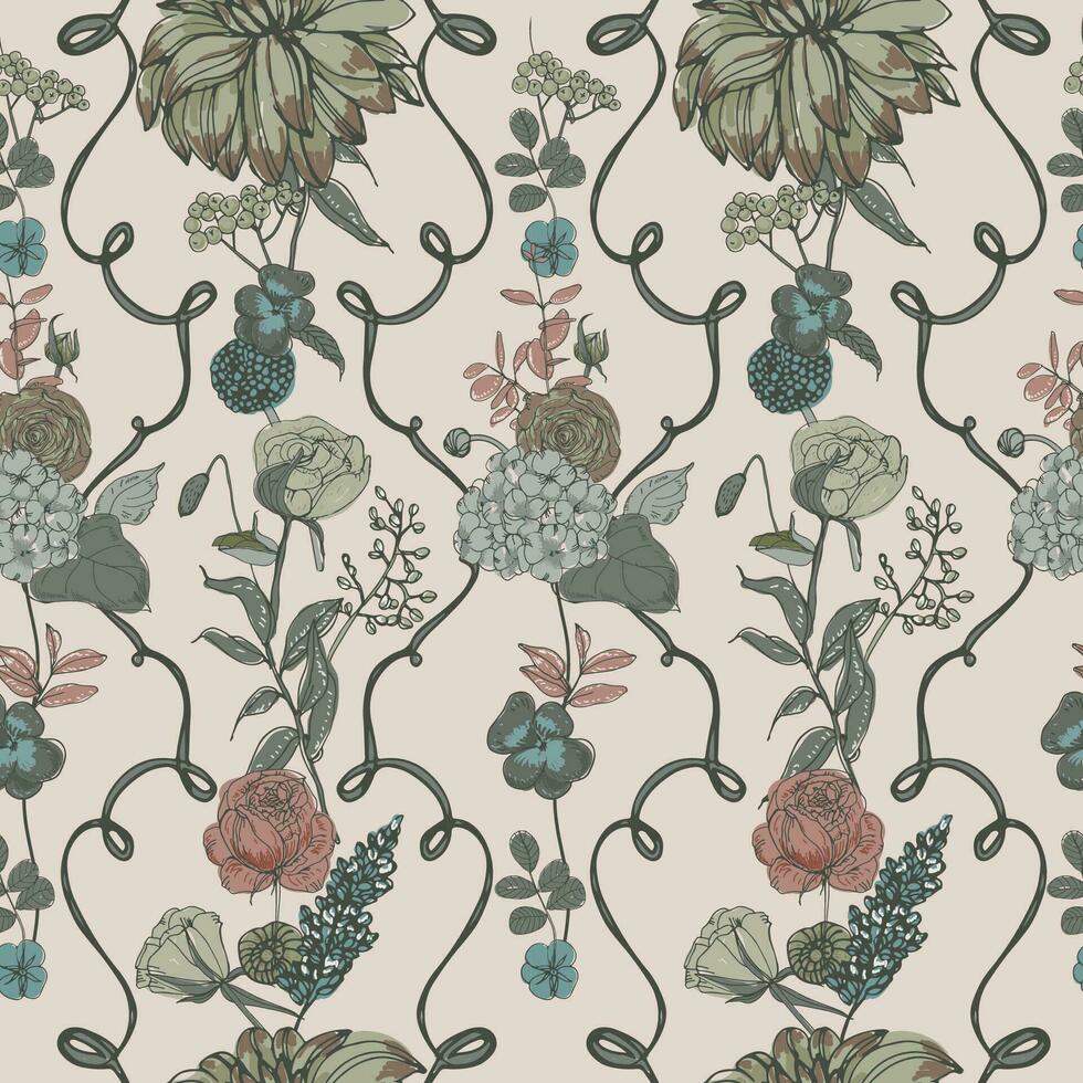 ancien fond d'écran Contexte. floral sans couture modèle avec fleurs. coloré vecteur illustration.