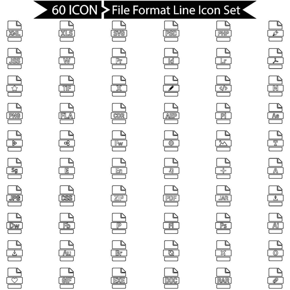 fichier format ligne icône ensemble vecteur