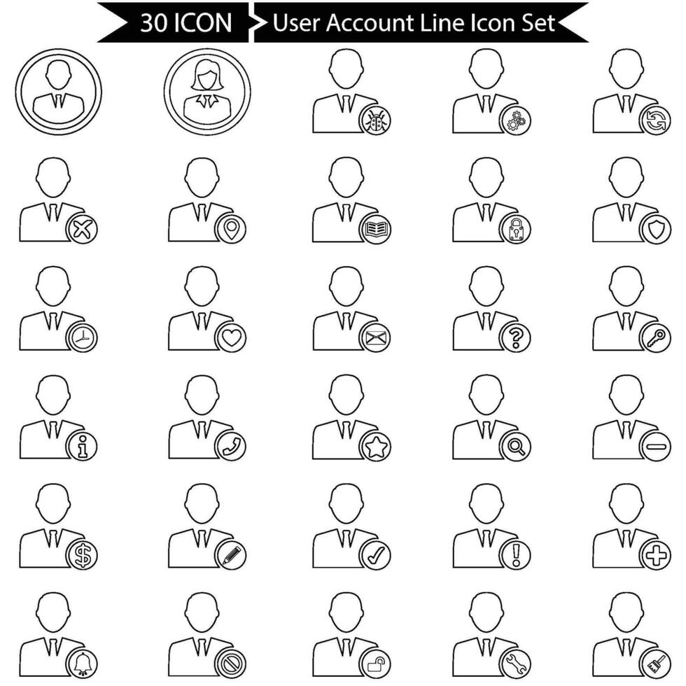 utilisateur Compte contour icône ensemble vecteur