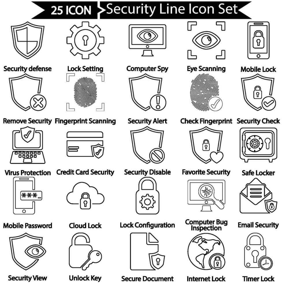 Sécurité contour icône pack vecteur