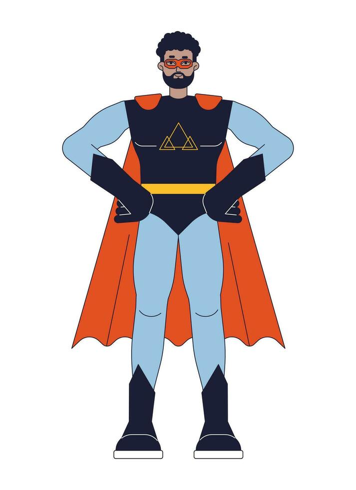 super-héros dans masque plat ligne Couleur vecteur personnage. habilité homme dans costume. protéger monde. modifiable contour plein corps la personne sur blanche. Facile dessin animé place illustration pour la toile graphique conception