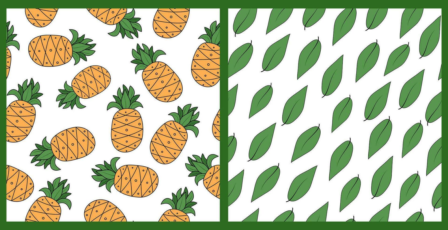 ananas modèle, griffonnage style dessin. ensemble. tropical dessin animé fruit avec feuilles. sans couture Contexte. vecteur, graphique. vecteur