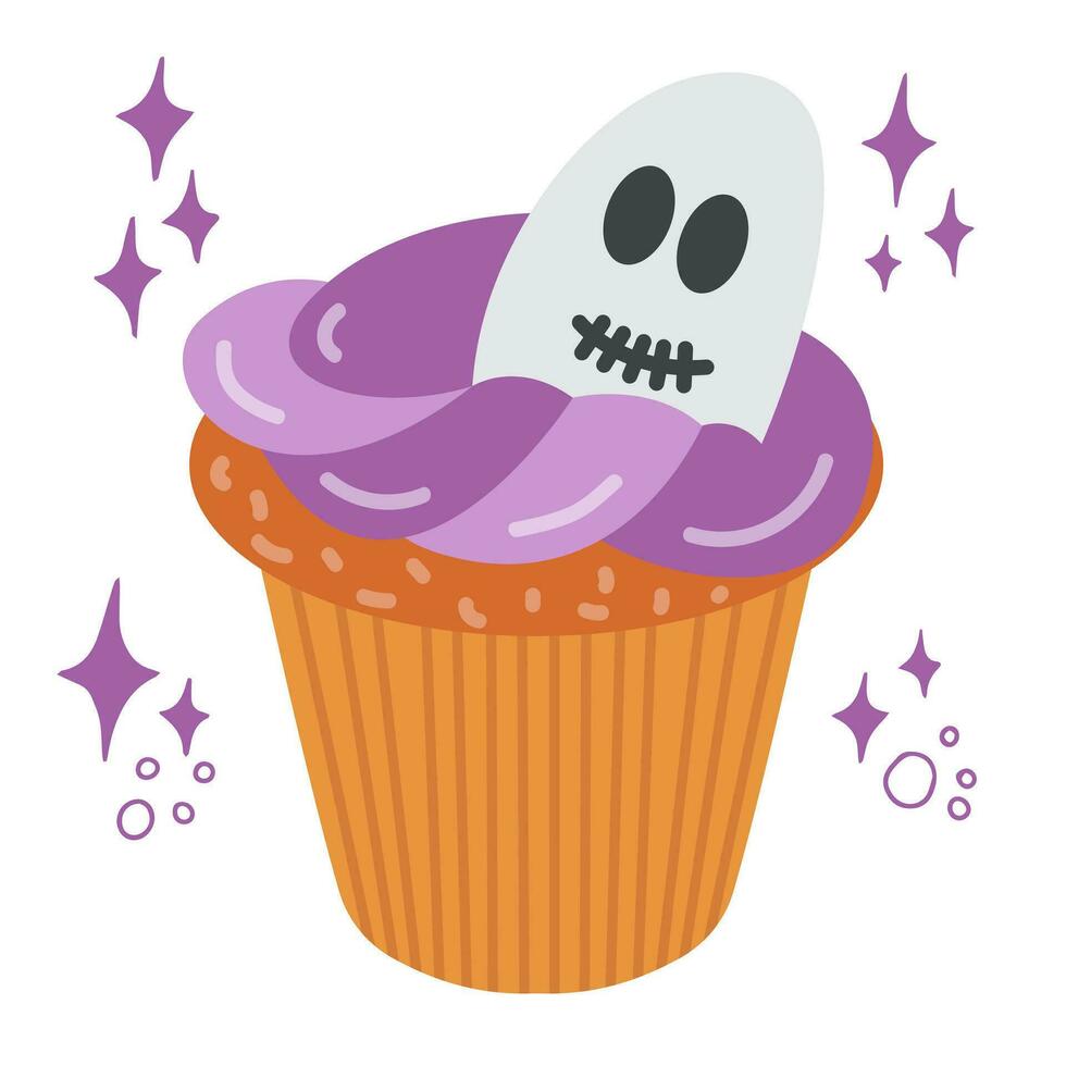 Halloween effrayant petit gâteau avec effrayant fantôme vecteur clipart