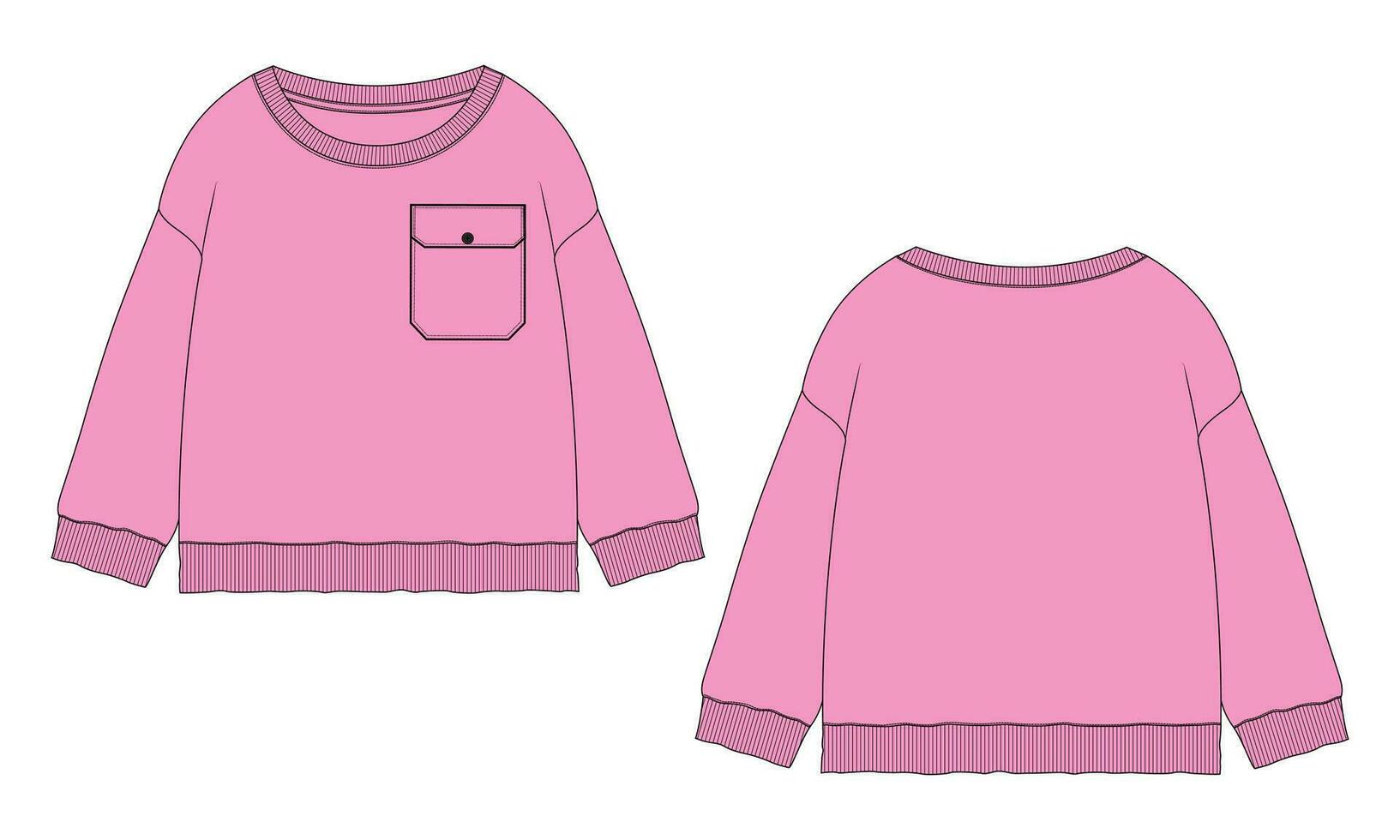 longue manches coton-éponge toison sweat-shirt technique mode plat illustration avec ordinaire en forme équipage encolure. plat esquisser sauteur vêtements vecteur modèle devant, retour voir. femme, unisexe Haut