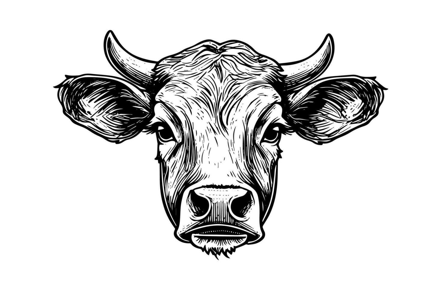 vache tête avec cornes logotype gravure style isolé vecteur illustration.