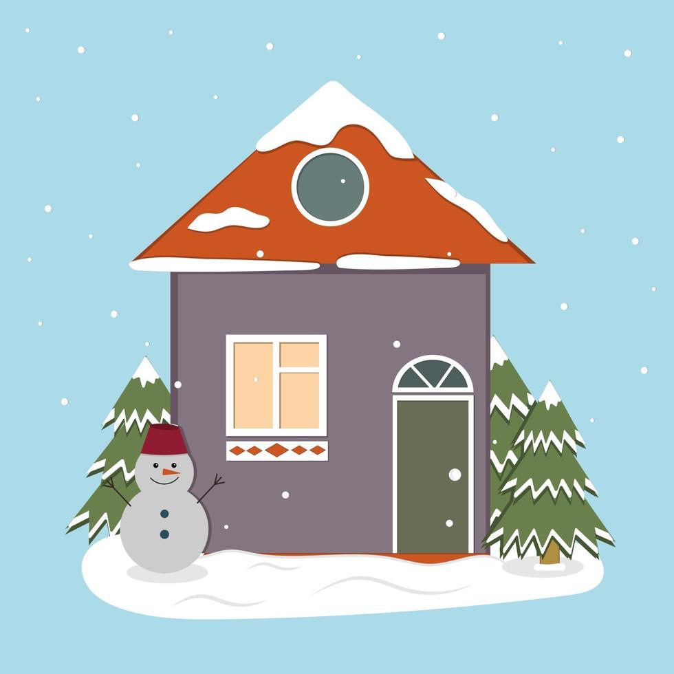 jolies maisons d'hiver pendant les vacances de noël pour la décoration et la décoration de cartes postales, illustration vectorielle vecteur