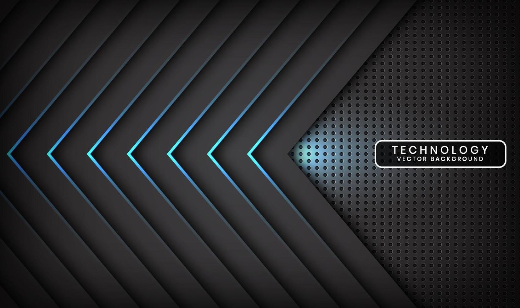 L'arrière-plan techno noir 3d abstrait chevauche des couches sur un espace sombre avec une décoration à effet de flèche de lumière bleue. style d'élément de modèle de conception moderne pour flyer, carte, couverture, brochure ou page de destination vecteur