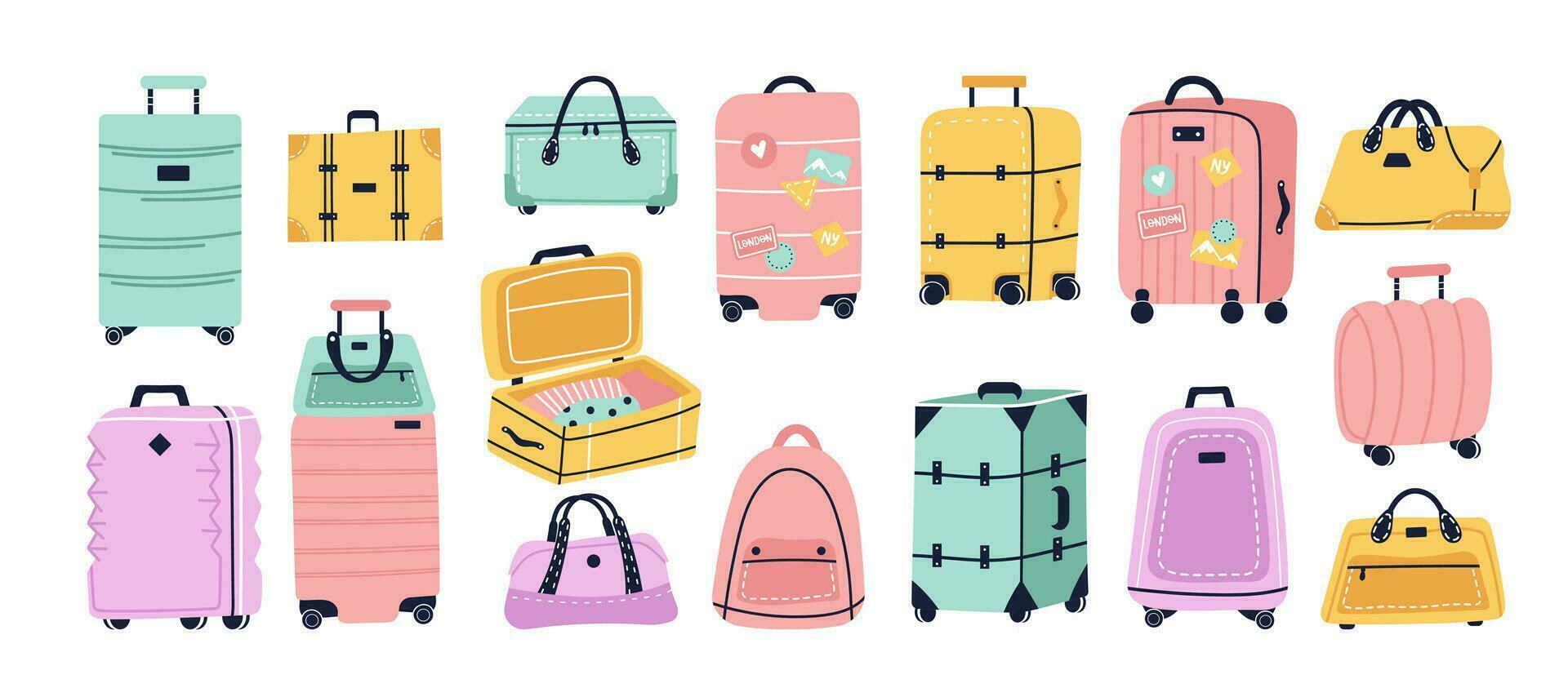 Voyage bagage et valise vecteur dessin animé ensemble
