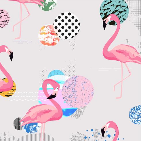 Tendance fond coloré avec des oiseaux de flamant rose vecteur