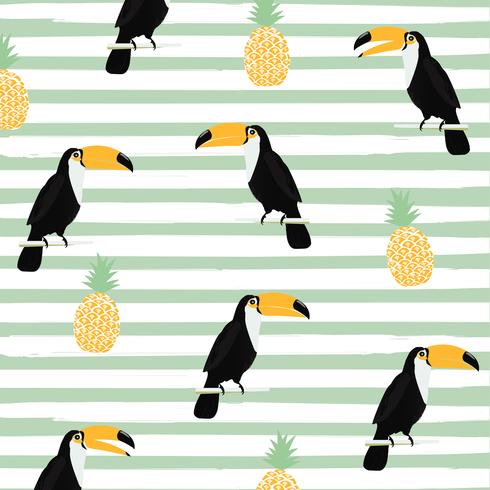 Ananas et toucan avec rayures sans soudure de fond vecteur