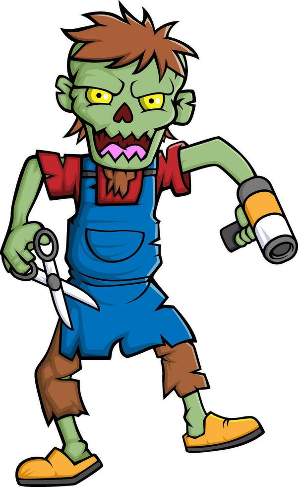 effrayant zombi coiffeur dessin animé personnage sur blanc Contexte vecteur