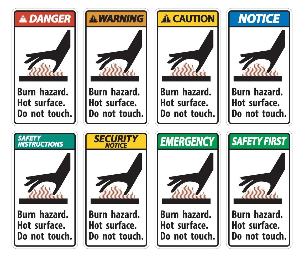 risque de brûlure, surface chaude, ne touchez pas le signe symbole isoler sur fond blanc, illustration vectorielle vecteur