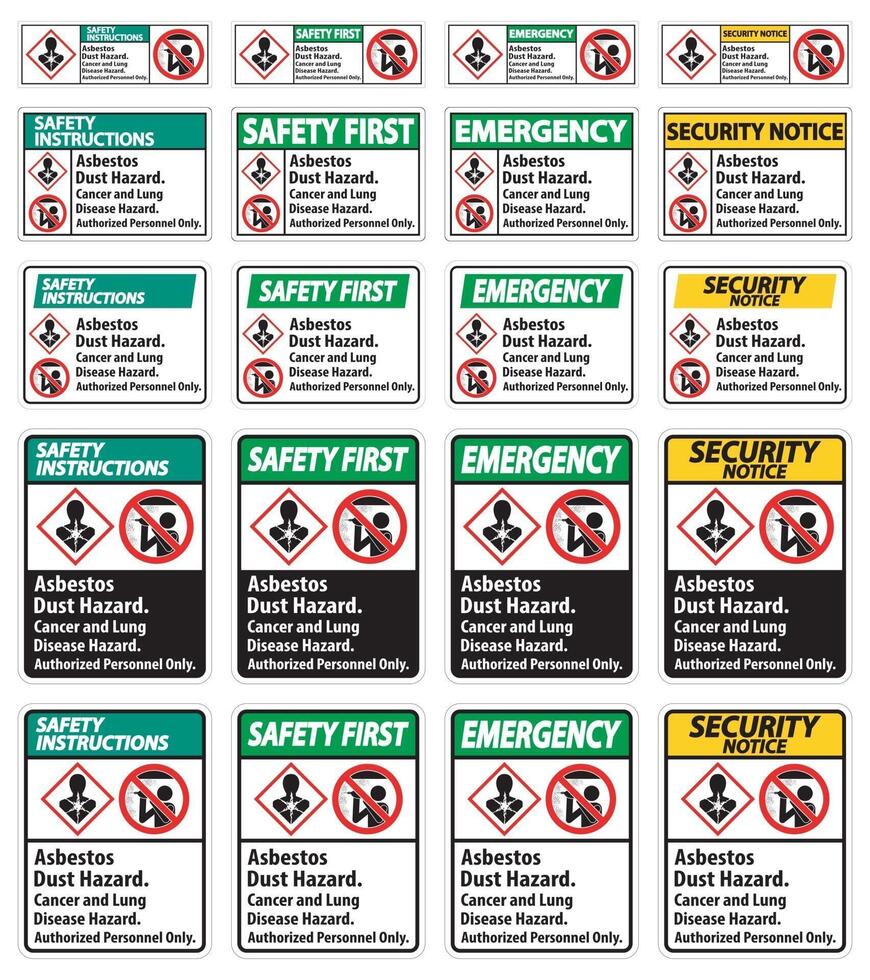 étiquette de sécurité, risque de poussière d'amiante, risque de cancer et de maladie pulmonaire personnel autorisé uniquement vecteur