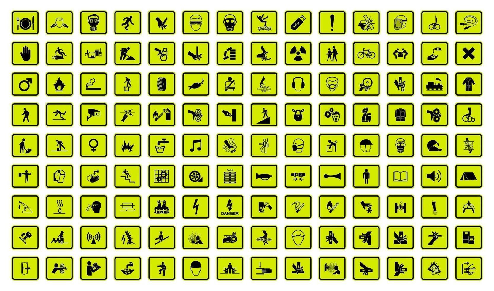 Avertissement symboles de danger étiquettes signe isolé sur fond blanc, illustration vectorielle vecteur