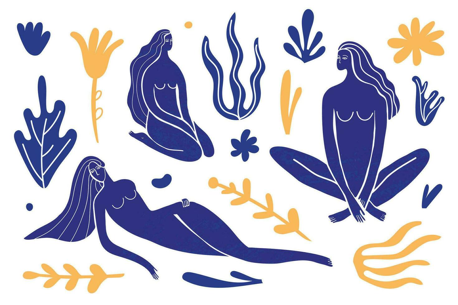 vecteur ensemble de matisse inspiré femelle Les figures et les plantes. art collage de femmes corps fabriqué de Couper papier, utilisation pour logos, motifs, affiches, couvertures, impressions