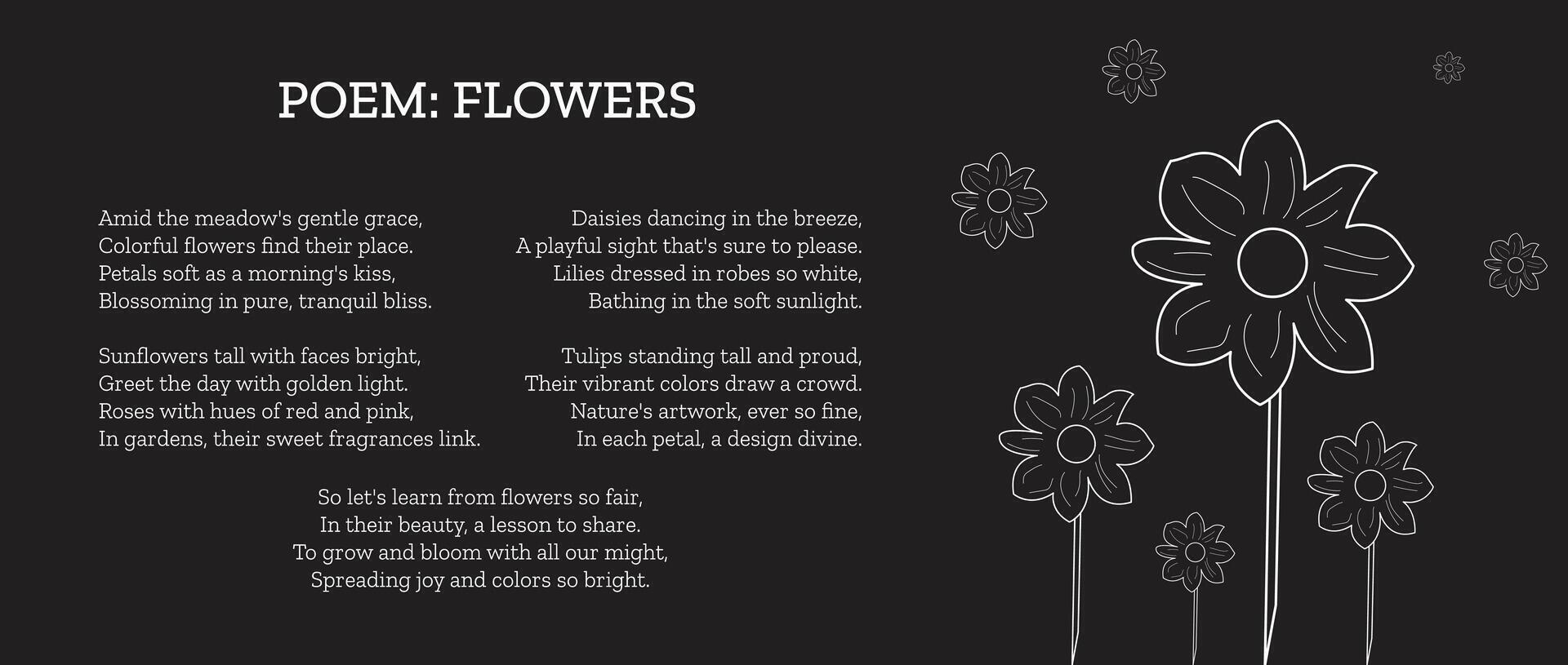 poésie dans Anglais, fleurs, pétales, couleurs, épanouissement, fragrance vecteur