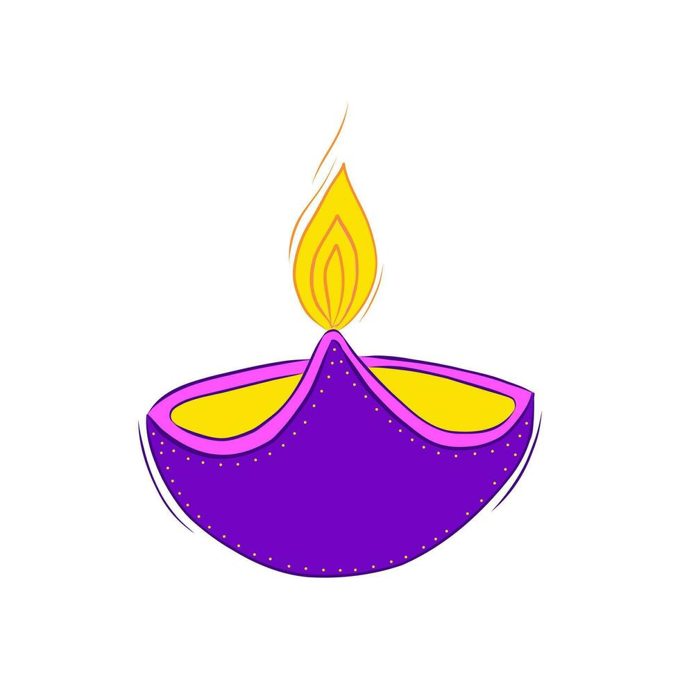 Couleur brûlant diya bougie décoratif élément pour diwali Festival dans griffonnage style vecteur