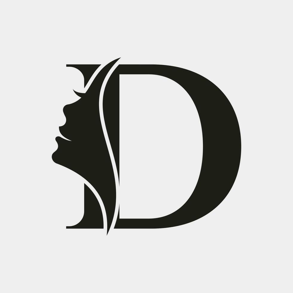 femme visage logo sur lettre ré. beauté spa symbole avec femme visage icône vecteur