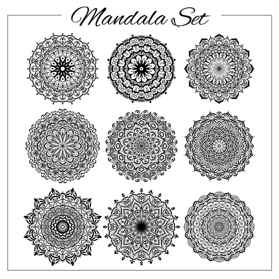 ensemble de mandalas. géométrique circulaire ornement ensemble. isolé vecteur élaborer mandalas pour coloration livre impression, conception, logo, yoga, Indien et arabe impressions. Oriental embellissement éléments.