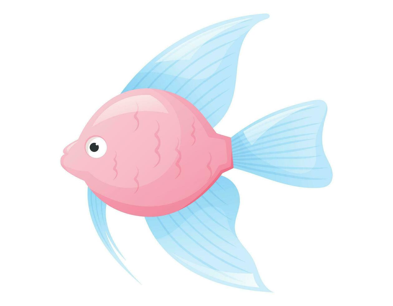 dessin animé rose poisson avec bleu palmes et queue. mer habitant vecteur isolé illustration.