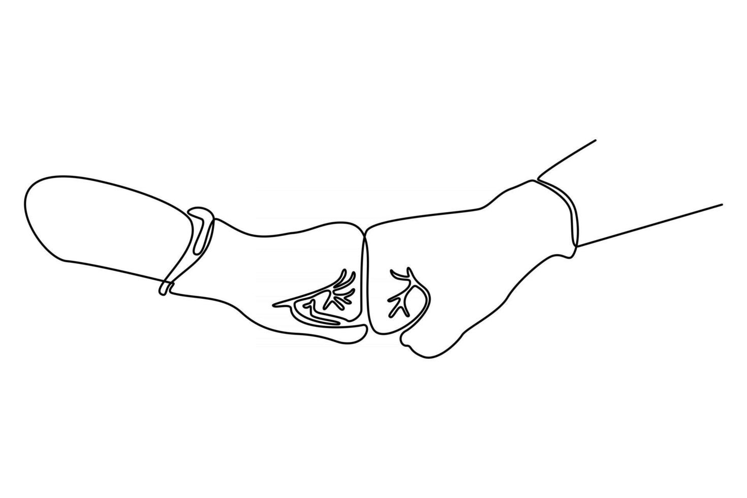 ligne continue de deux mains avec des gants de protection contre le virus corona illustration vectorielle vecteur