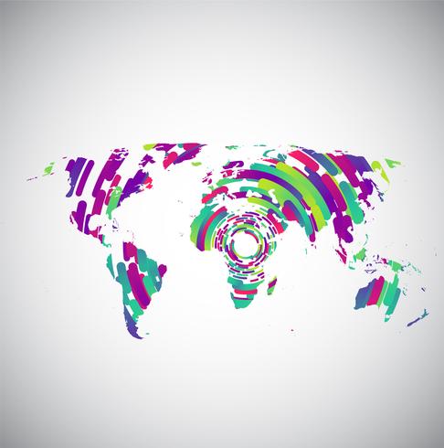 Carte du monde abstrait avec des cercles colorés pour la publicité, vecteur