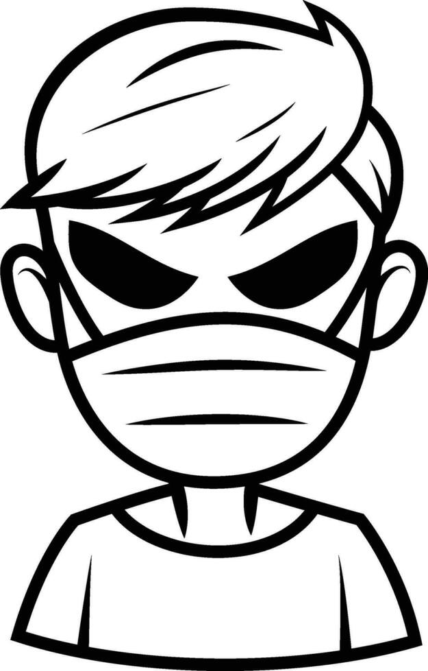 masqué homme avec noir yeux dessin animé vecteur illustration, masqué gars coloré et noir et blanc Stock vecteur image