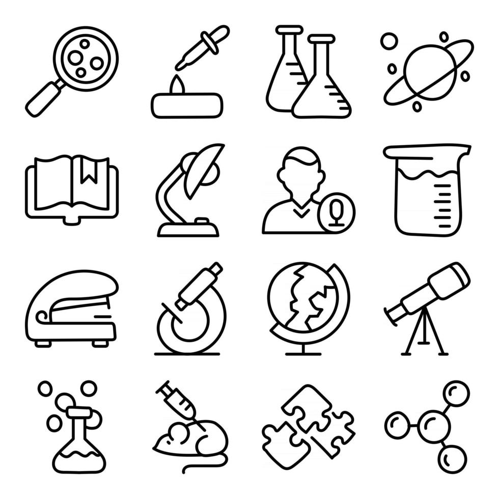 pack d'icônes linéaires d'éducation et de laboratoire vecteur