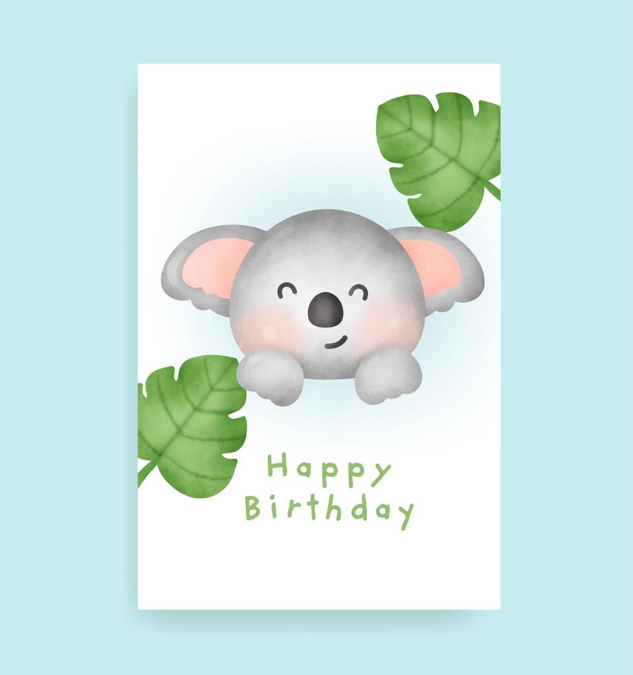 carte d'anniversaire avec un koala mignon dans un style aquarelle vecteur