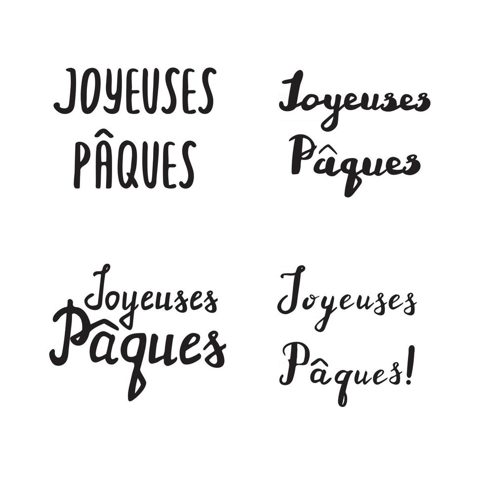 ensemble de calligraphie dessiné à la main de pâques françaises vecteur