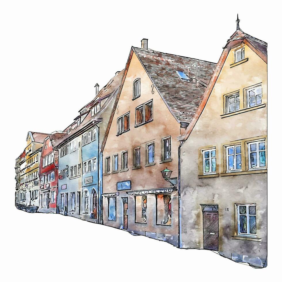 Rothenburg Allemagne aquarelle main tiré illustration isolé sur blanc Contexte vecteur