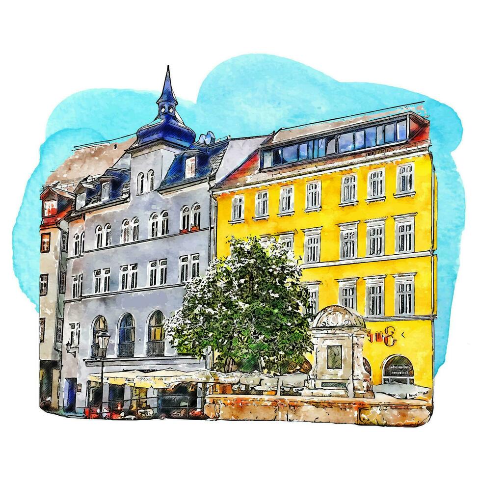 Iéna zentrum Allemagne aquarelle main tiré illustration isolé sur blanc Contexte vecteur