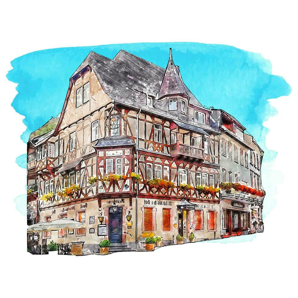 bacharach Allemagne aquarelle main tiré illustration isolé sur blanc Contexte vecteur