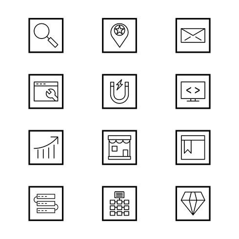Ensemble d&#39;icônes d&#39;optimisation de moteur de recherche vecteur référencement