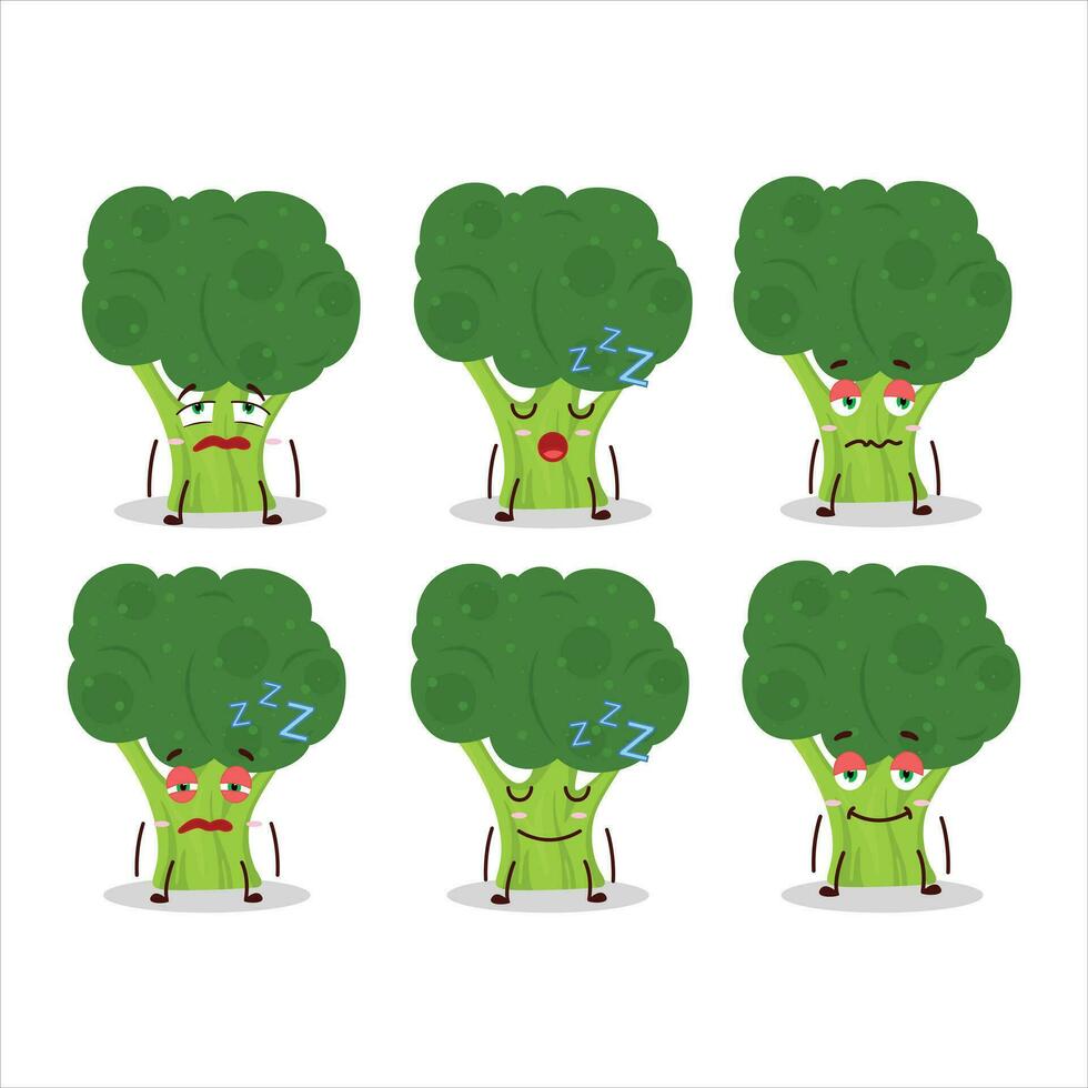 dessin animé personnage de brocoli avec somnolent expression vecteur
