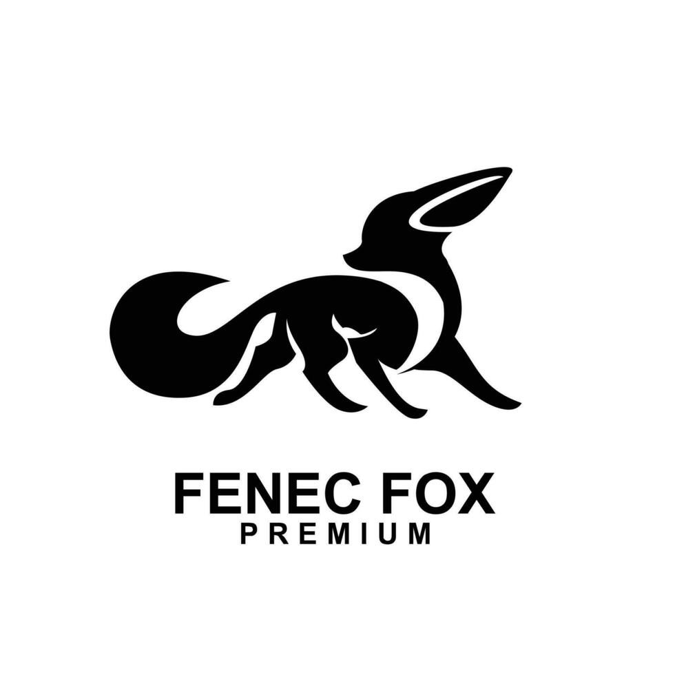 fennec Renard logo icône conception illustration négatif noir blanc vecteur