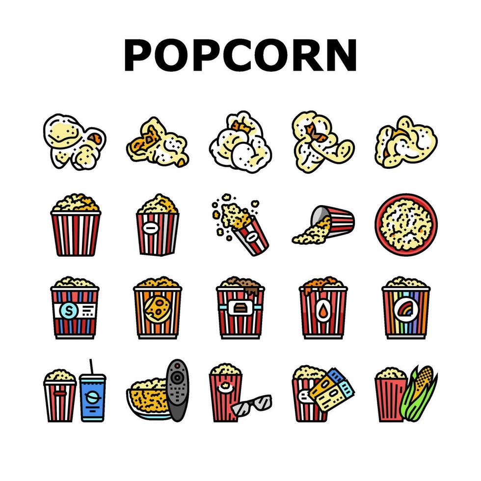 pop corn blé pop cinéma Icônes ensemble vecteur