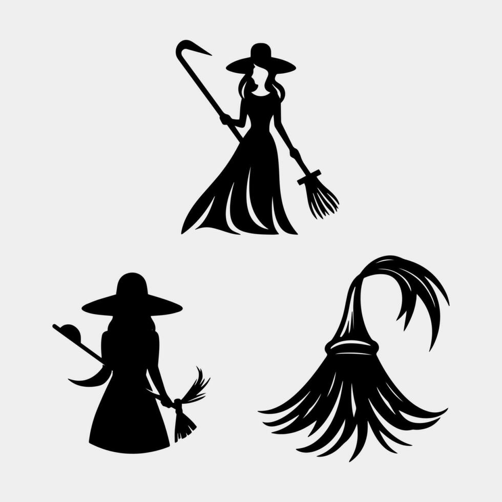 vecteur illustration de sorcières silhouettes avec balais isolé sur blanc Contexte