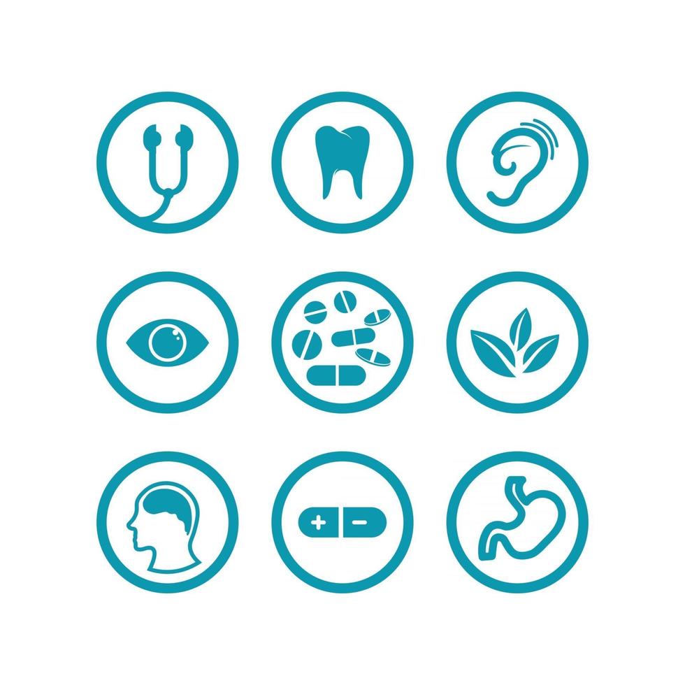 ensemble d'icônes d'hôpital pour les soins de logo de santé, la médecine, la médecine, la méditation et le vecteur d'icône de conception d'hôpital
