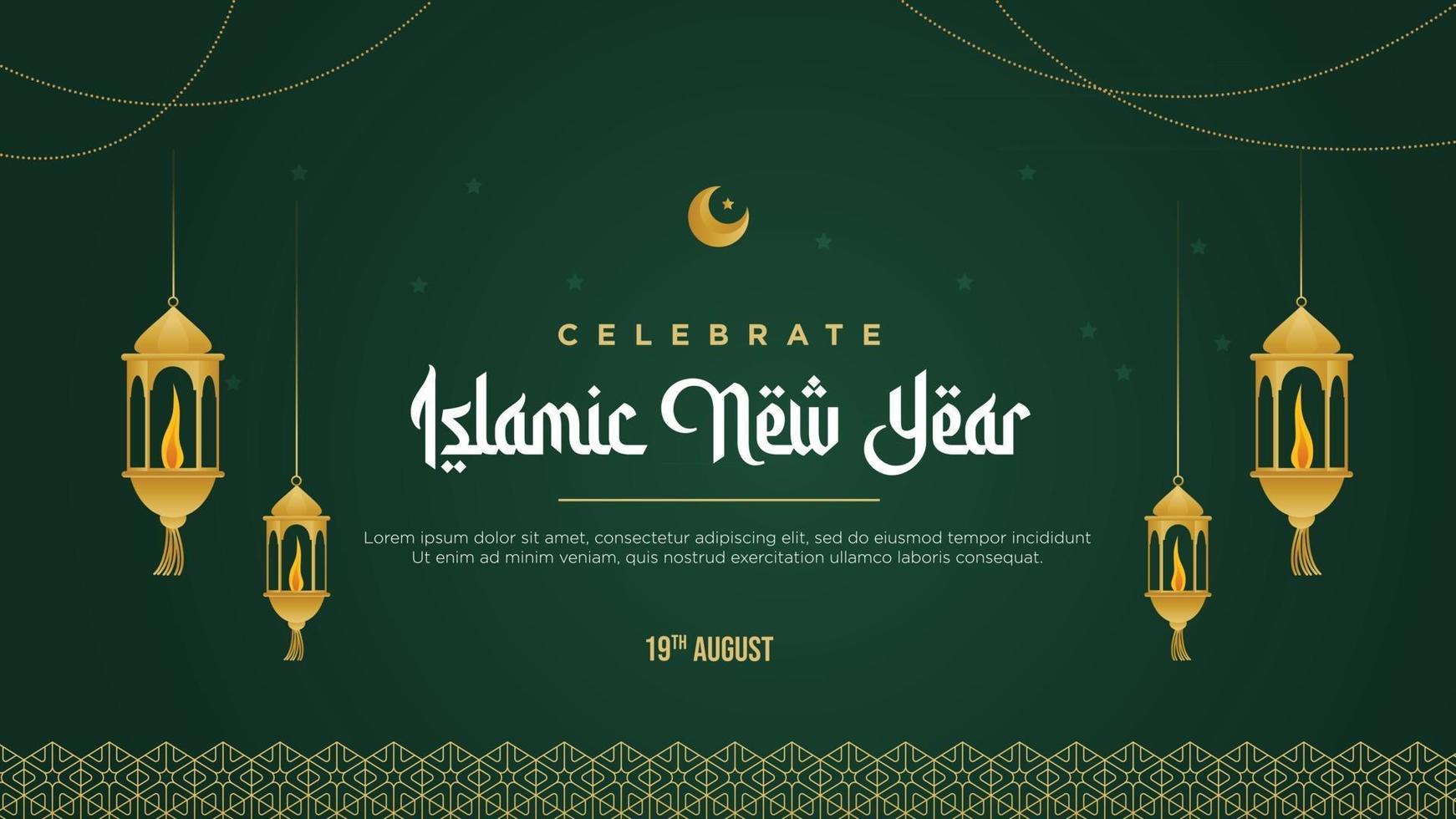 célébrer le modèle de conception de bannière de nouvel an islamique vecteur