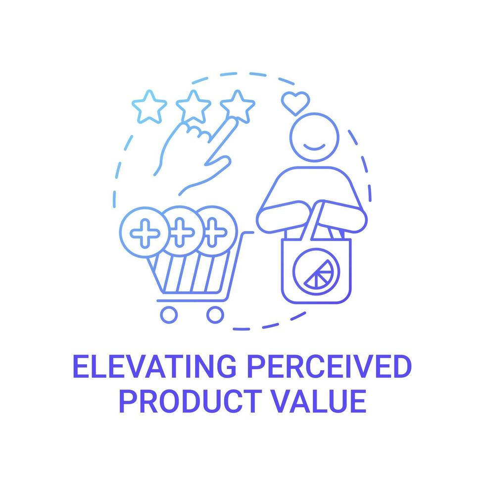 élévation de l'icône de concept de valeur de produit perçue. illustration de la ligne mince de l'idée abstraite de la satisfaction du client. marketing et image de marque. influencer les perceptions de la valeur. dessin en couleur de contour isolé de vecteur