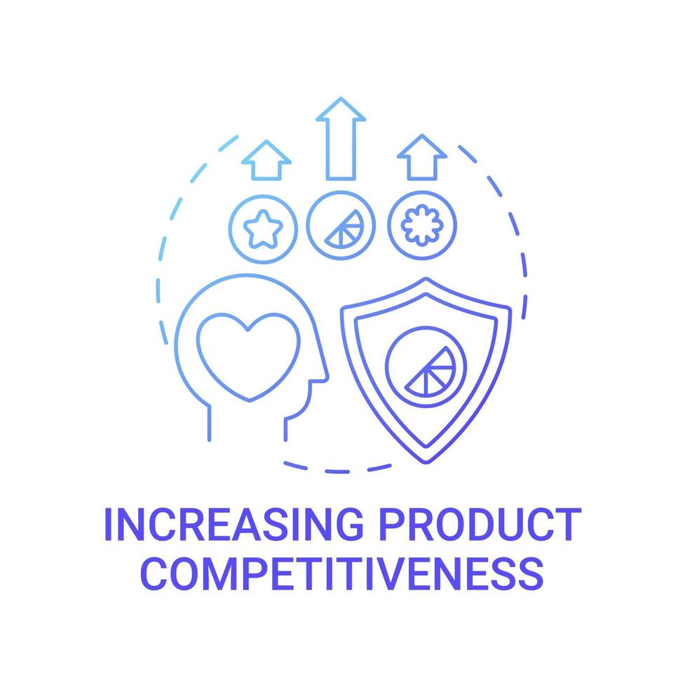 icône de concept de compétitivité de produit croissant. illustration de la ligne mince de l'idée abstraite de la marque forte. encourager le développement de produits. obtenir la préférence des consommateurs. dessin en couleur de contour isolé de vecteur