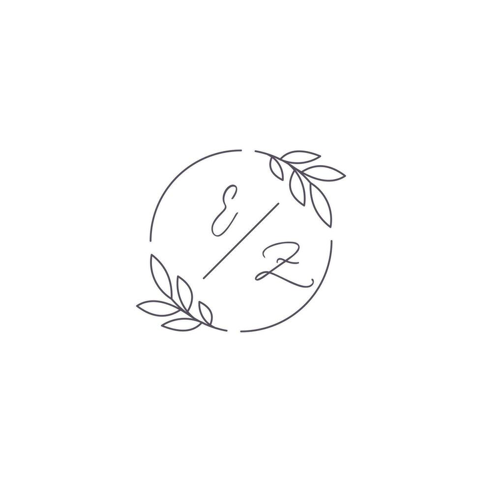 initiales ez monogramme mariage logo avec Facile feuille contour et cercle style vecteur