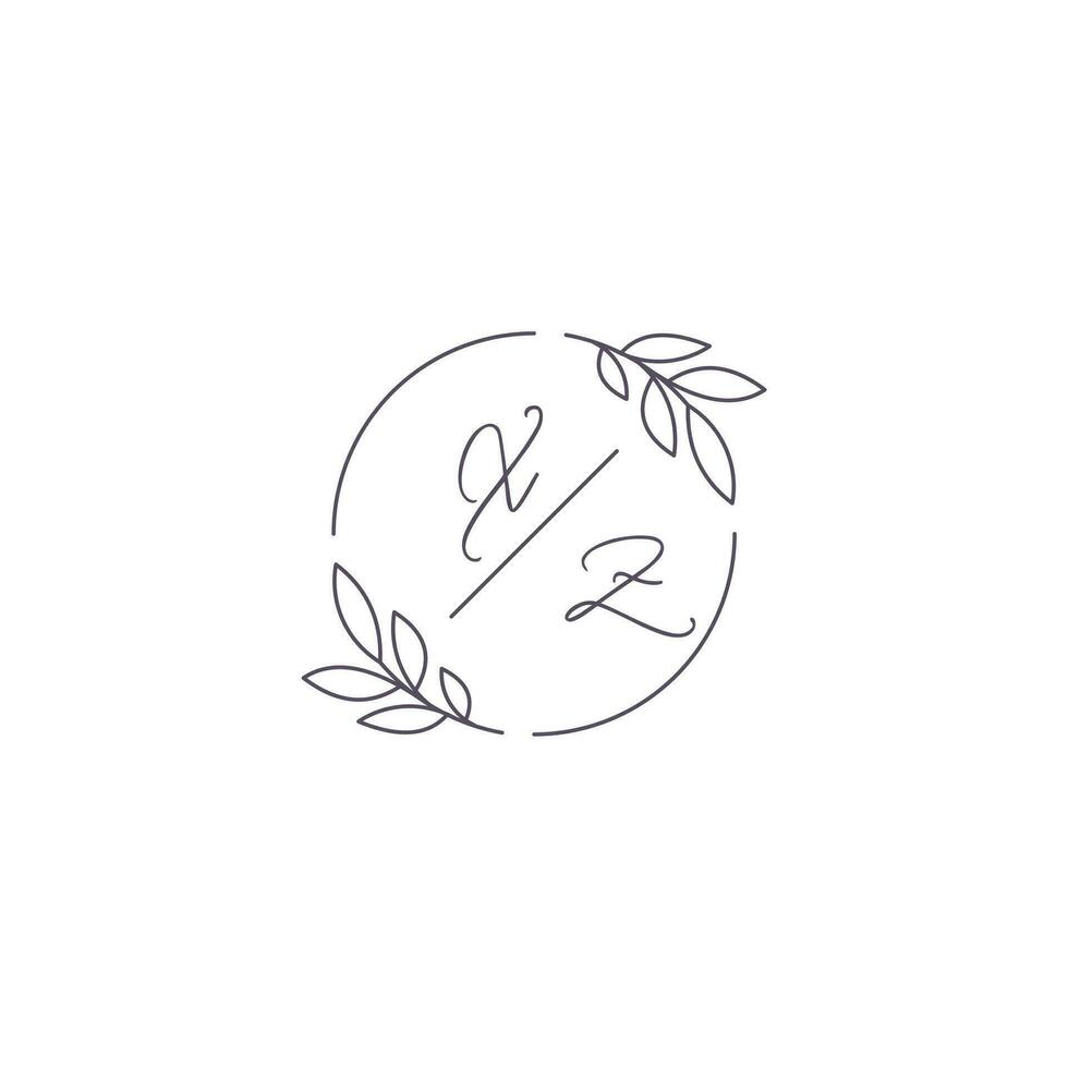 initiales xz monogramme mariage logo avec Facile feuille contour et cercle style vecteur