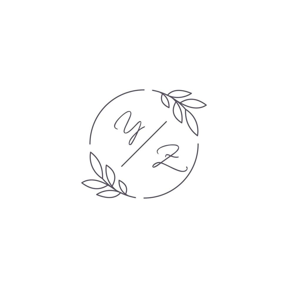 initiales yz monogramme mariage logo avec Facile feuille contour et cercle style vecteur