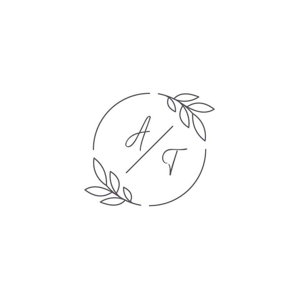 initiales à monogramme mariage logo avec Facile feuille contour et cercle style vecteur