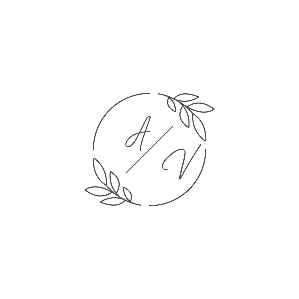 initiales un V monogramme mariage logo avec Facile feuille contour et cercle style vecteur